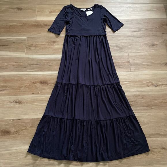 Seraphine Ester Navy Blue Jersey Maternity & Nursing Maxi Dress 2 - Picture 1 of 9